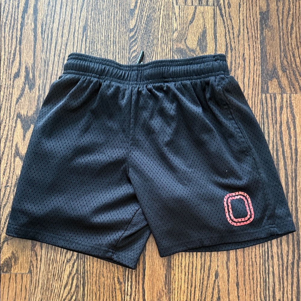 Kids Black Mesh Shorts with Red Accent